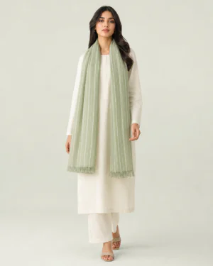elrare sage pinstripe fringe dupatta front view