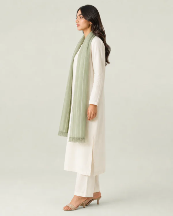 elrare sage pinstripe fringe dupatta side view