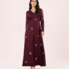 elrare wine rose petal satin maxi dress front view