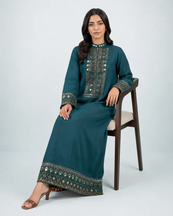 elrare teal mirror work maxi seated