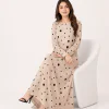 elrare beige black dot maxi seated