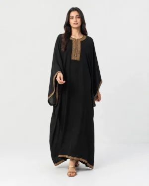elrare black dabka kaftan front view