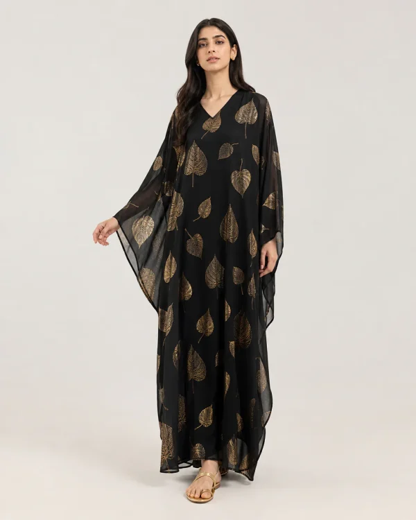 elrare black gold digital kaftan front view