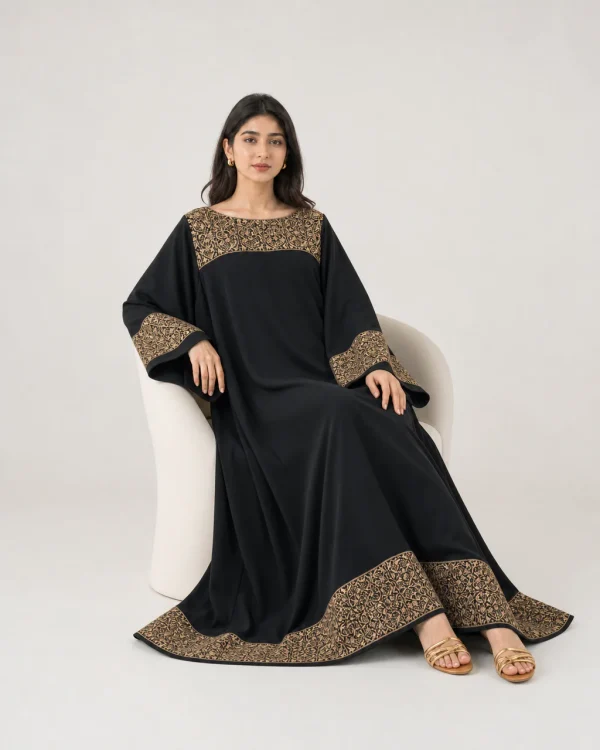 elrare black gold event kaftan seated