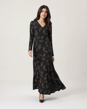 elrare black gold leaf maxi front view