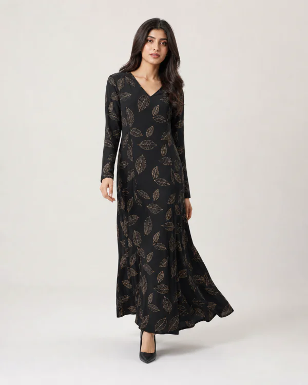 elrare black gold leaf maxi front view