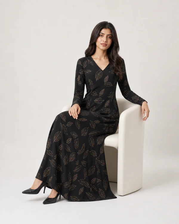 elrare black gold leaf maxi seated