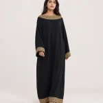 elrare black gold threadwork kaftan front view