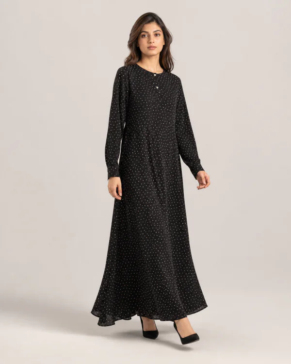 elrare black ivory polka maxi front view