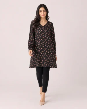 elrare black rose ditsy tunic front view