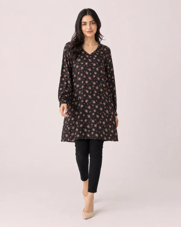 elrare black rose ditsy tunic front view