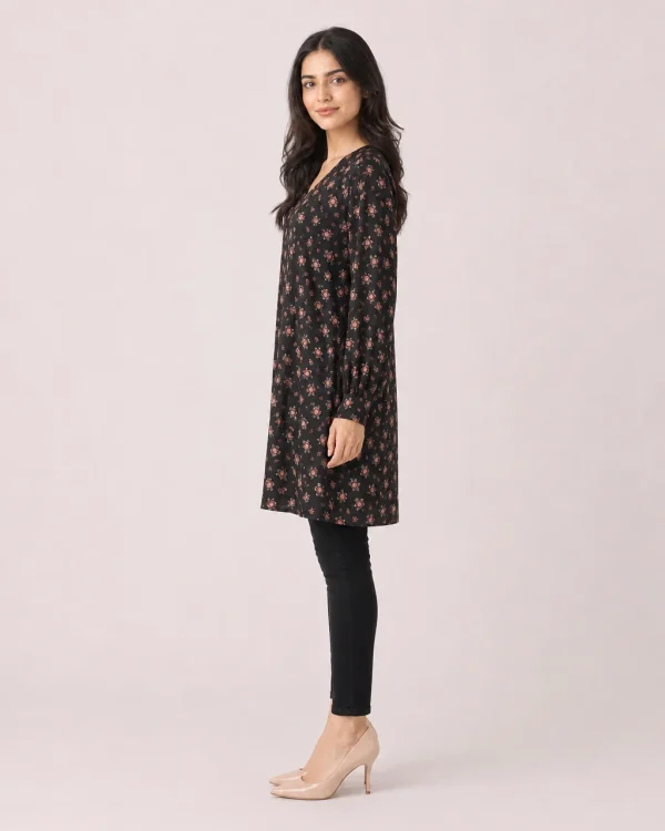 elrare black rose ditsy tunic side view