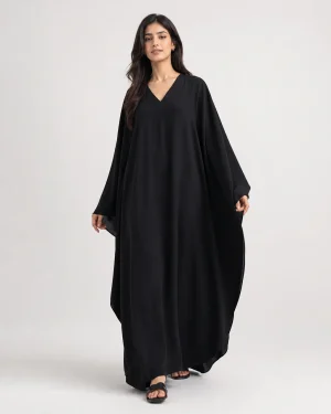 elrare black solid kaftan front view
