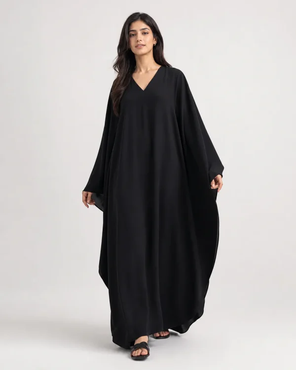 elrare black solid kaftan front view