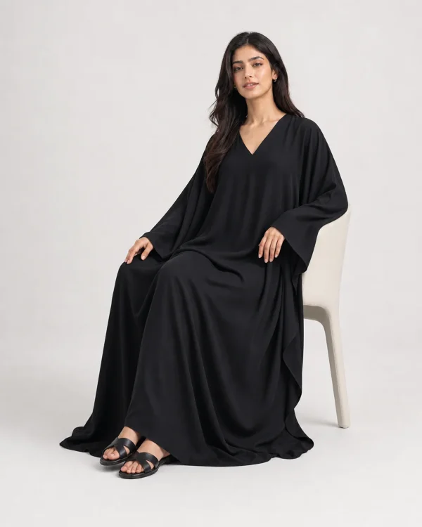 elrare black solid kaftan seated