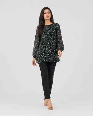 elrare black teal botanical top front view