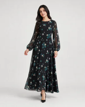 elrare black teal floral maxi front view