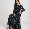 elrare black teal floral maxi seated