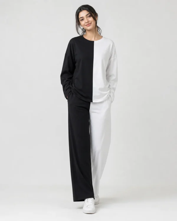elrare black white bold colorblock lounge front view