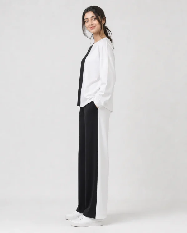 elrare black white bold colorblock lounge side view