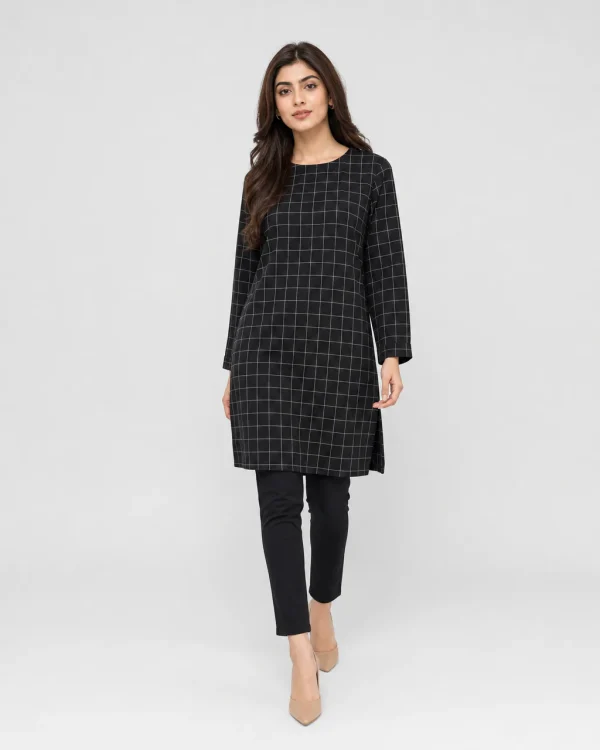 elrare black white grid tunic front view