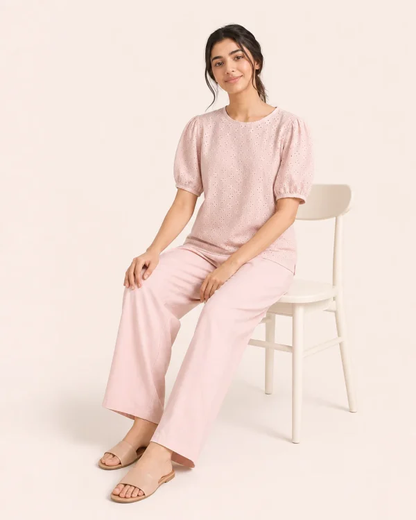 elrare blush broderie lounge seated