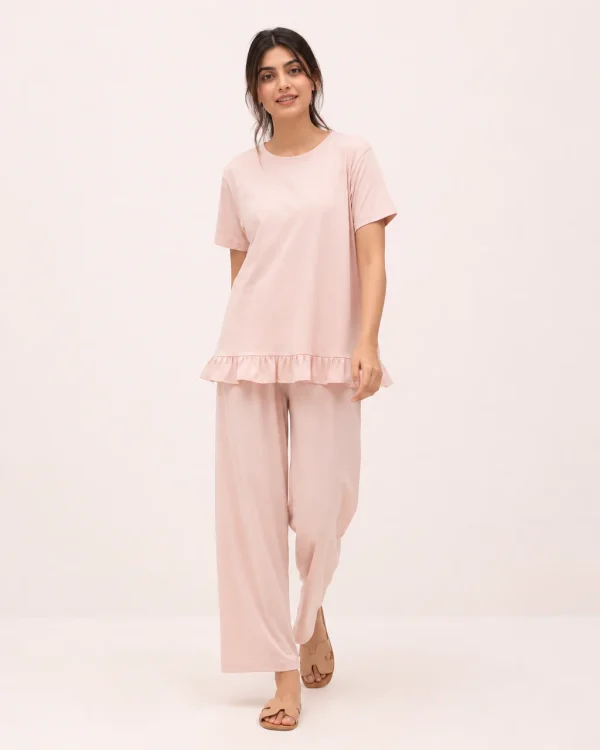 elrare blush frill hem lounge front view