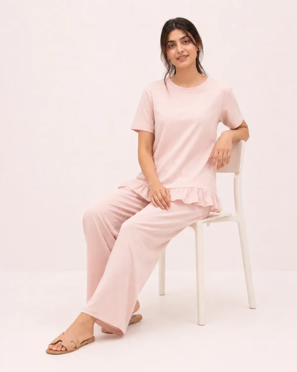 elrare blush frill hem lounge seated