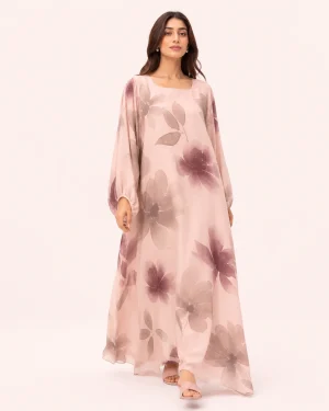 elrare blush shadow floral kaftan front view