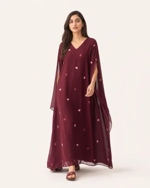 elrare burgundy petal kaftan front view