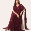 elrare burgundy petal kaftan seated