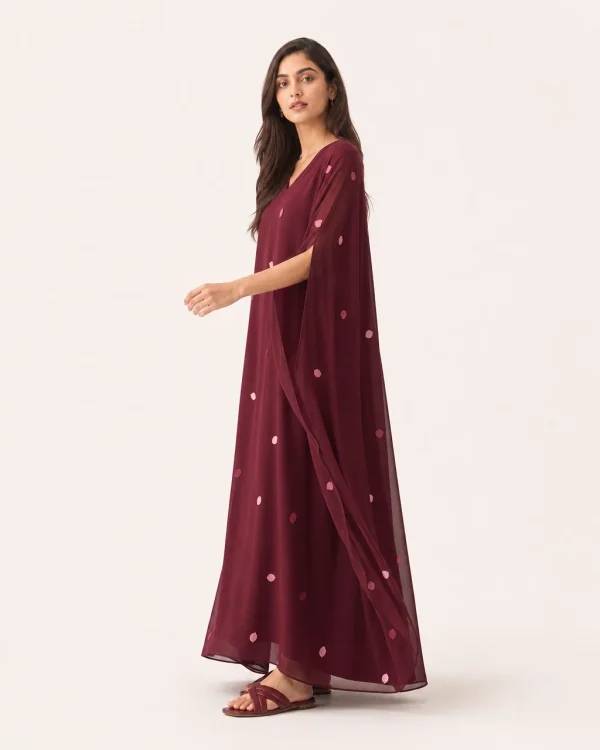 elrare burgundy petal kaftan side view