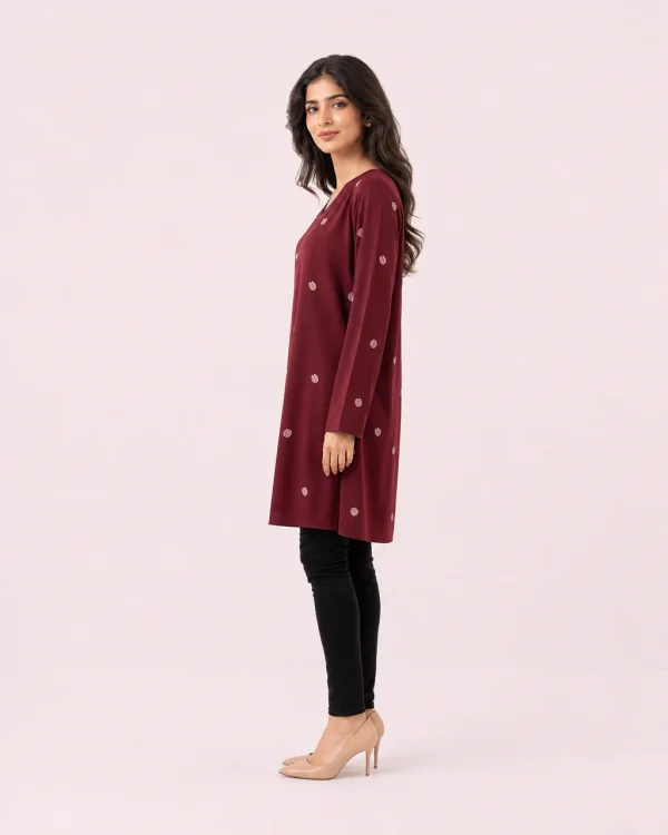 elrare burgundy petal tunic side view