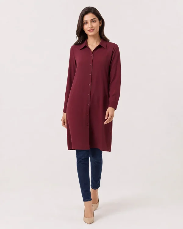 elrare burgundy shirt tunic front view