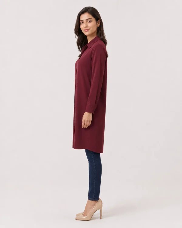 elrare burgundy shirt tunic side view