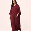elrare burgundy solid kaftan front view