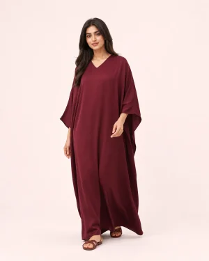 elrare burgundy solid kaftan front view