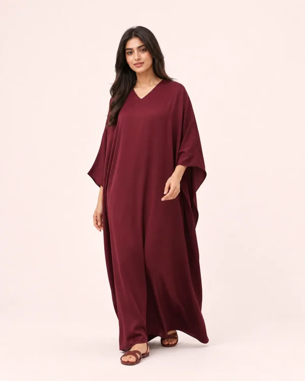 elrare burgundy solid kaftan front view