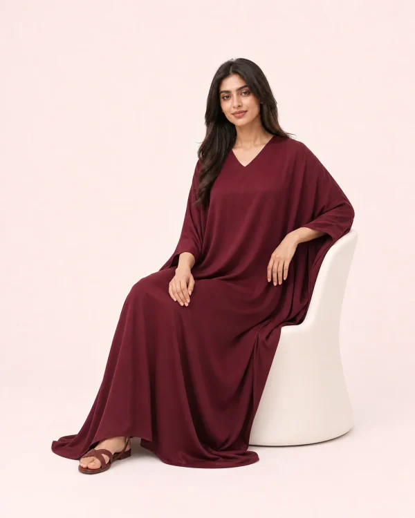 elrare burgundy solid kaftan seated