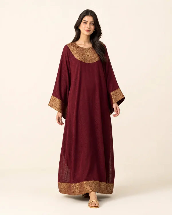 elrare burgundy zari kaftan front view