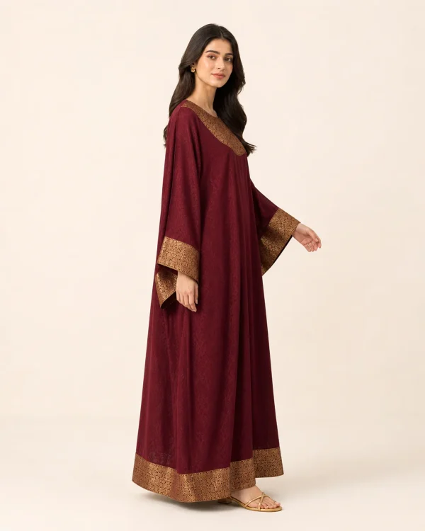 elrare burgundy zari kaftan side view