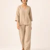elrare camel linen solid lounge front view