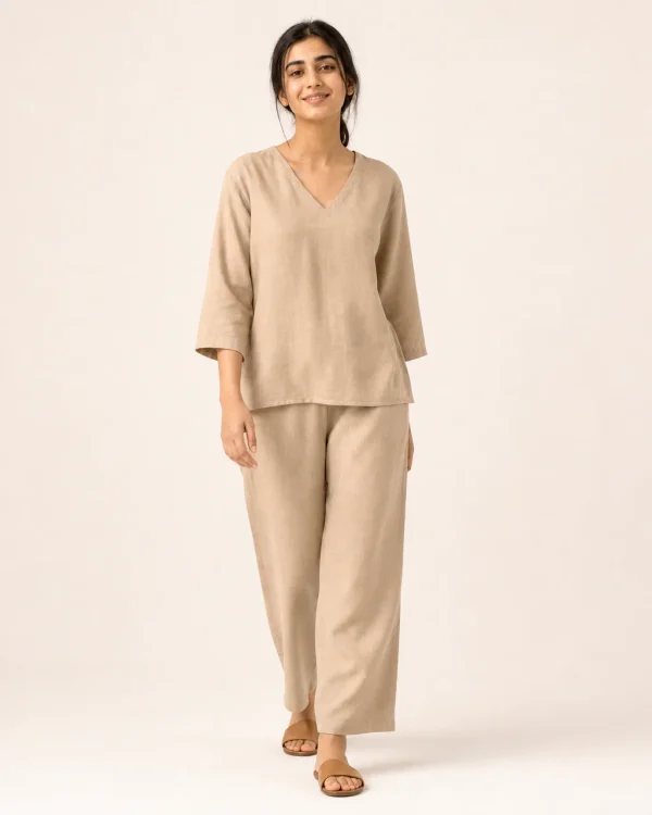 elrare camel linen solid lounge front view