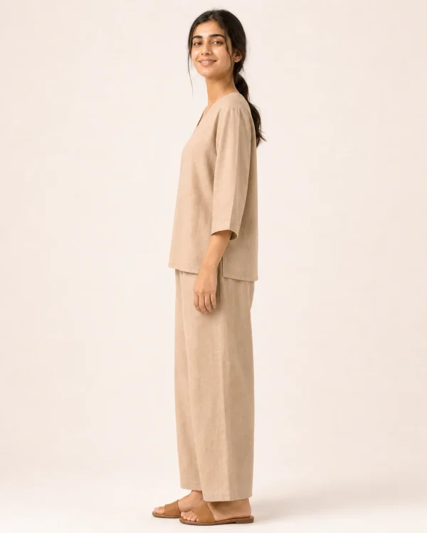 elrare camel linen solid lounge side view