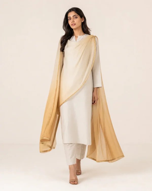 elrare champagne gold ombre dupatta front view