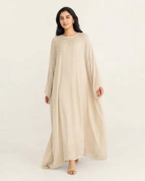 elrare champagne pearl kaftan front view