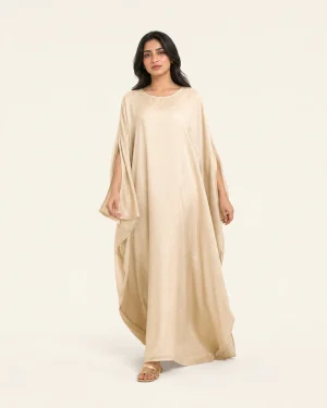 elrare champagne solid kaftan front view