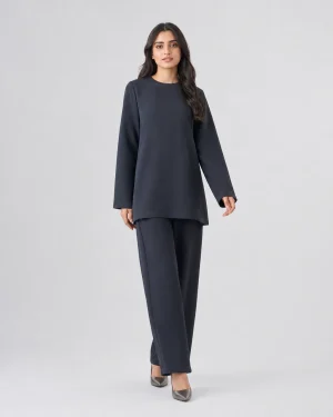 elrare charcoal blue boxy coords front view