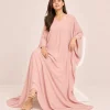 elrare clay pink solid kaftan seated