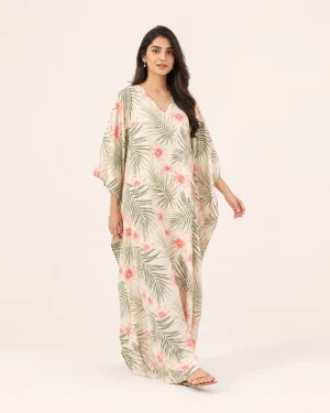 elrare coral tropical kaftan front view